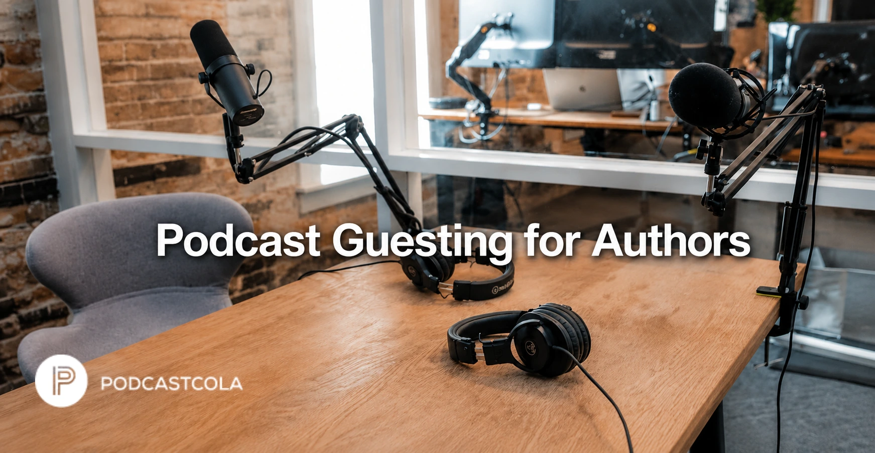 PodcastCola studio setup with microphones: Podcast Guesting for Authors.