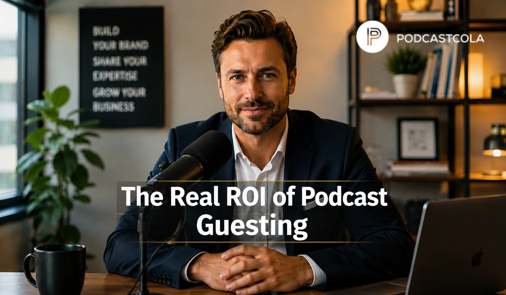 Modern office microphone setup used to maximize the ROI of Podcast Guesting.